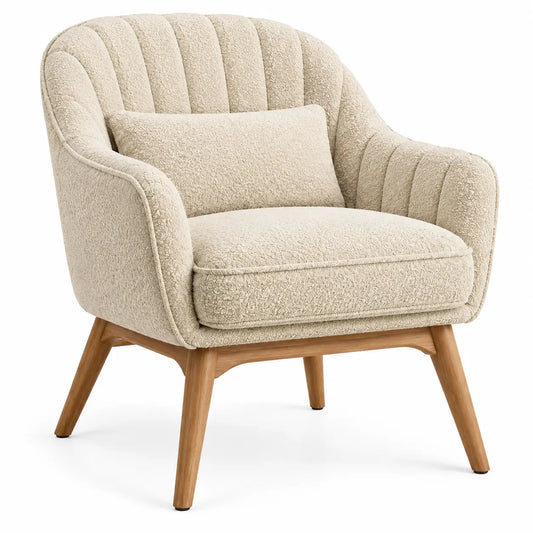 Sillón tapizado con acolchado acanalado, beige y marrón - cafegardenbench