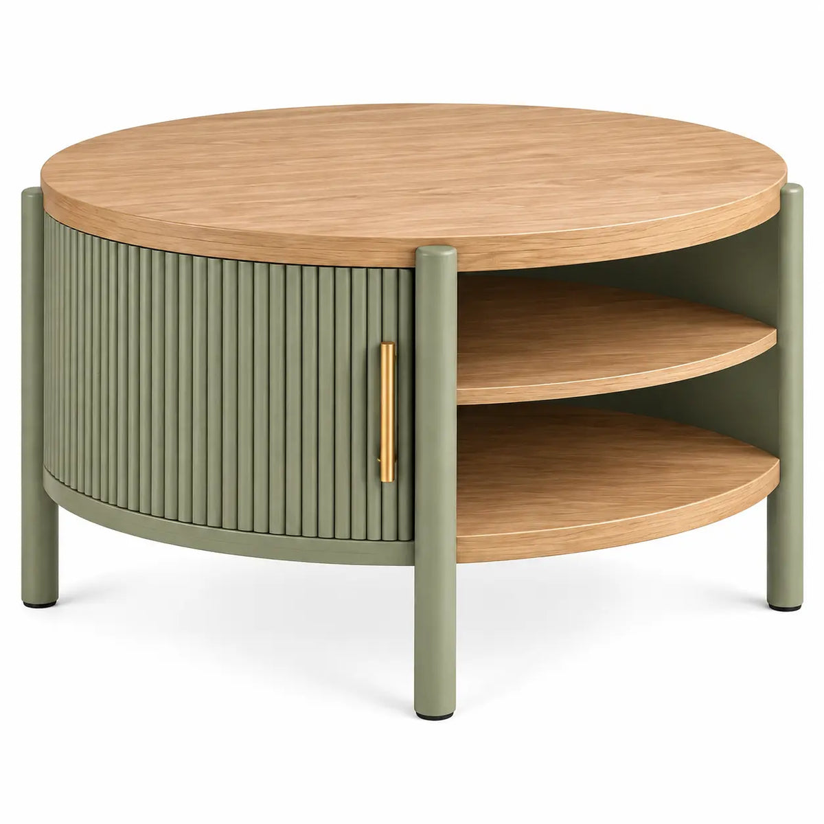 Mesa de centro de contorno redondeado, verde y marrón