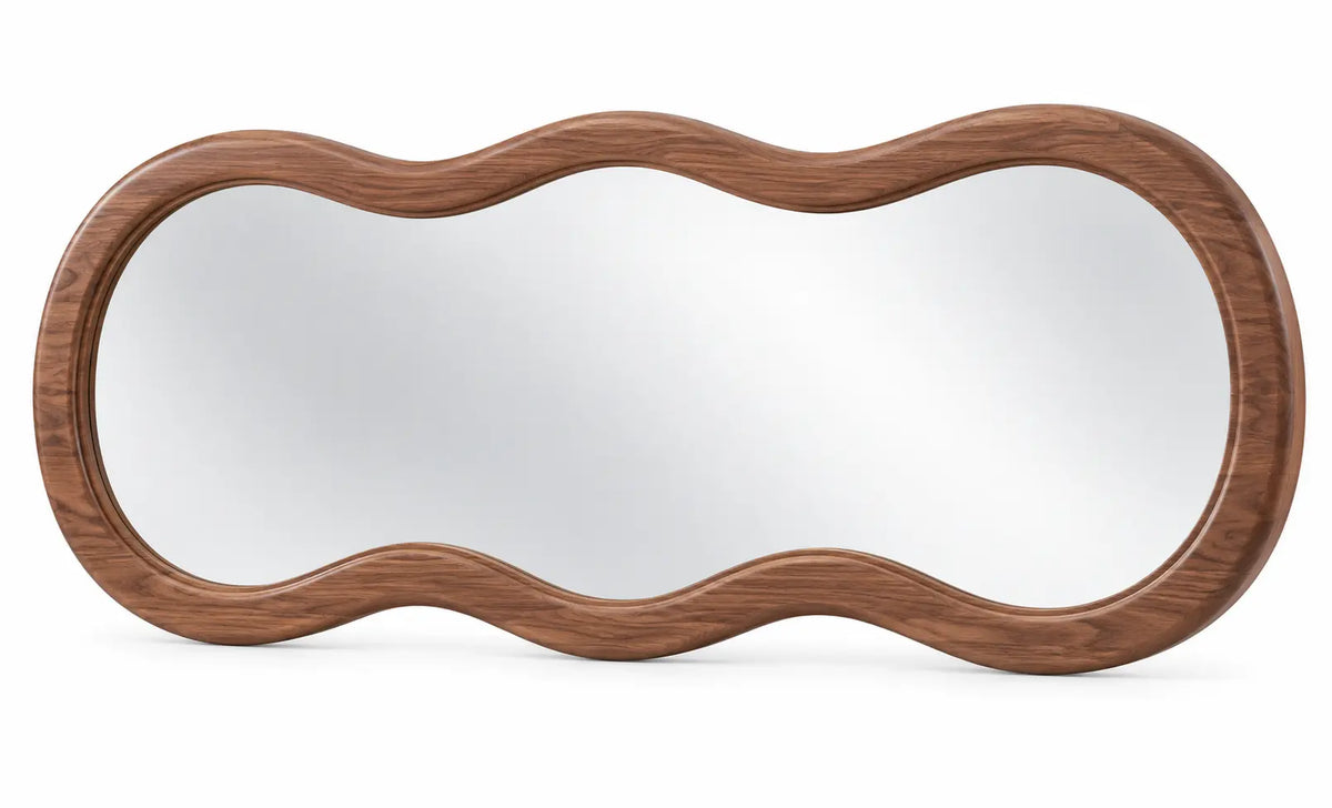 Espejo decorativo con marco de contorno redondeado, marrón y plateado