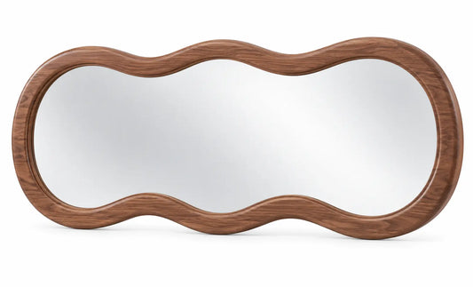 Espejo decorativo con marco de contorno redondeado, marrón y plateado - cafegardenbench