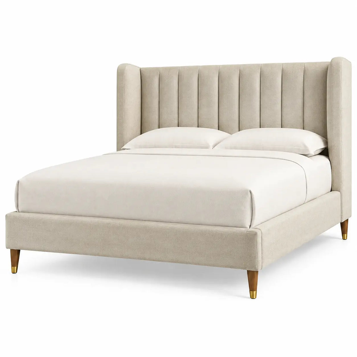 Estructura de cama con cabecero con acolchado acanalado, beige
