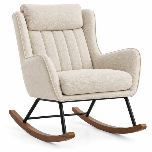 Mecedora tapizada con acolchado acanalado y respaldo alto, beige, marrón y negro - cafegardenbench