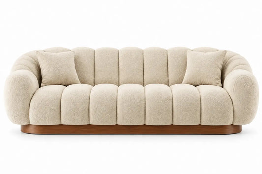 Sofá tapizado con acolchado acanalado, beige y marrón - cafegardenbench