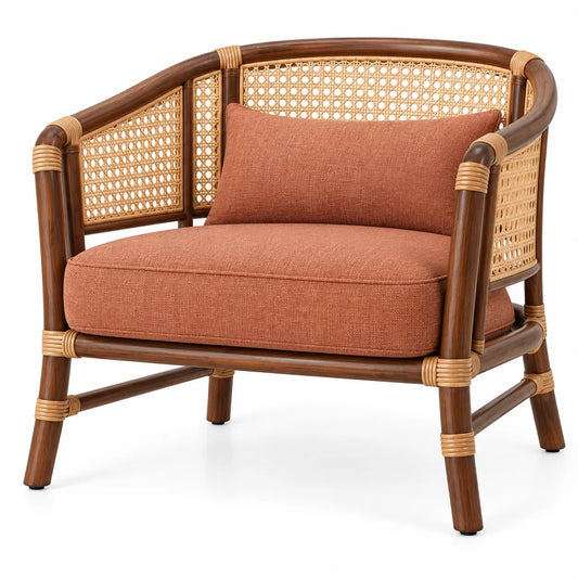 Sillón con estructura abierta con detalles de entramado, terracota y marrón - cafegardenbench