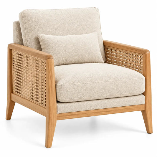 Sillón con estructura abierta con detalles de entramado, beige y marrón - cafegardenbench