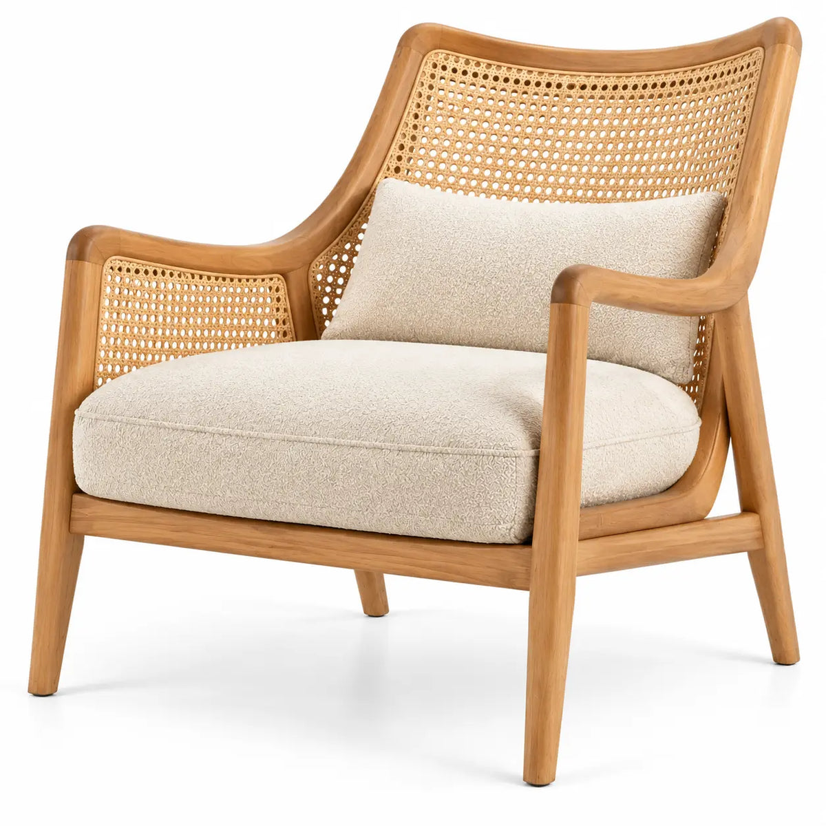 Sillón con estructura abierta con detalles de entramado, beige y marrón